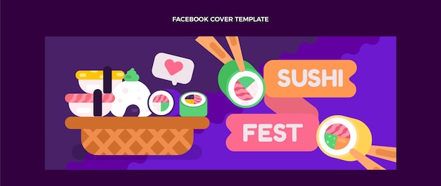 Free vector flat design sushi fest facebook cover