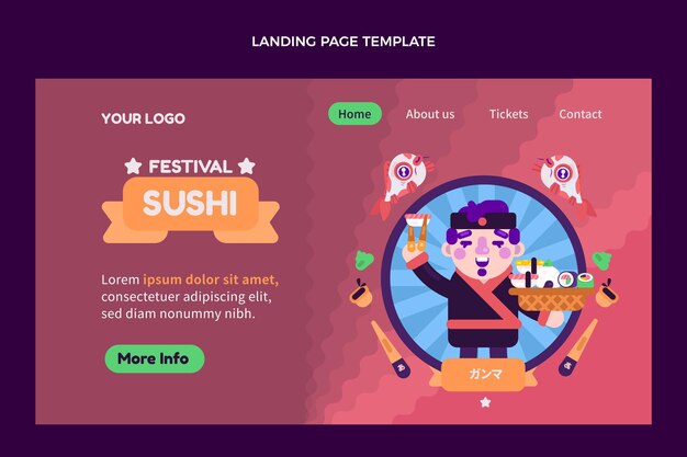 Flat design sushi fest landing page