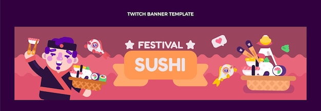 Free vector flat design sushi festival twitch banner