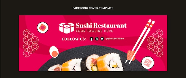 Copertina di facebook del ristorante di sushi dal design piatto