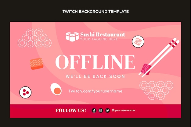 Free vector flat design sushi restaurant twitch background