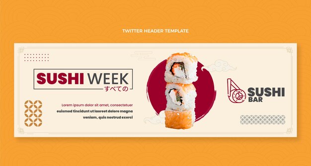 Flat design sushi week twitter header