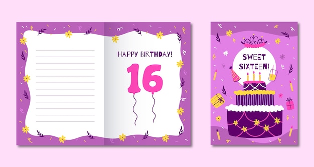 Free vector flat design sweet 16 template