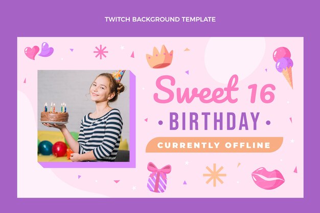 Flat design sweet 16 twitch background