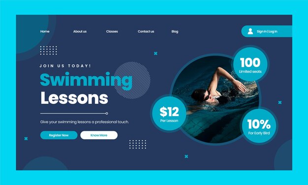 Flat design swimming lessons template