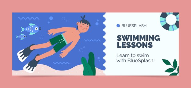 Free vector flat design swimming lessons template