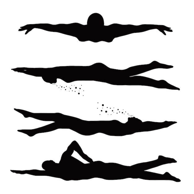 Набор силуэтов для плавания в плоском дизайне