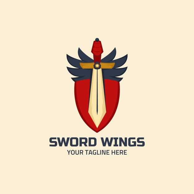 フラットなデザインの剣の翼のロゴ