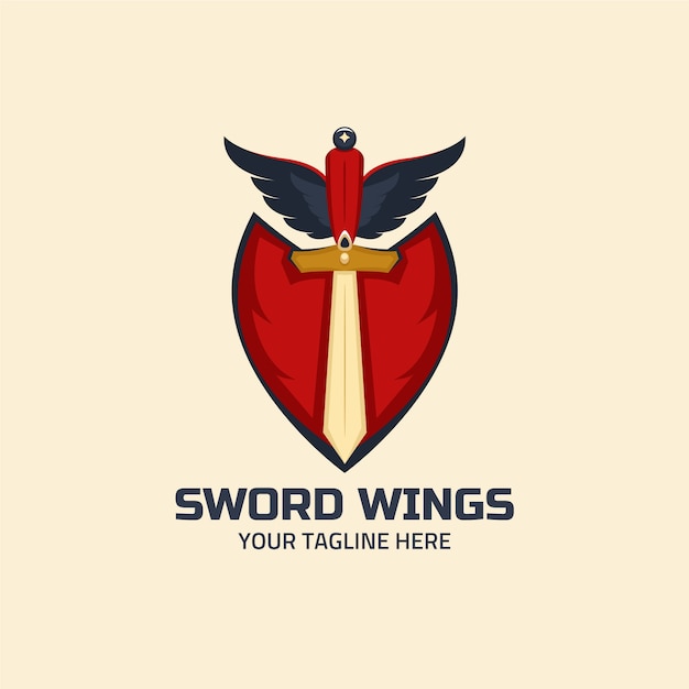 Free vector flat design sword wings logo