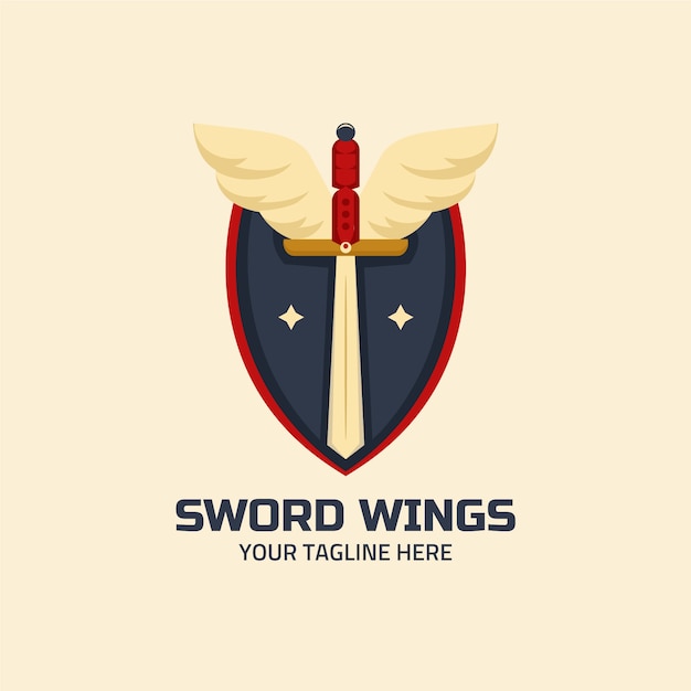 Free vector flat design sword wings logo