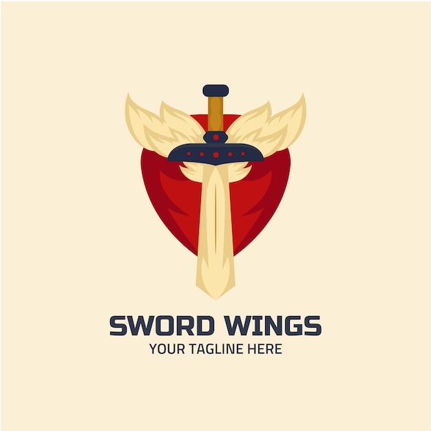 Logo di ali di spada design piatto