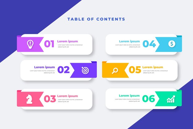 Flat design table of contents infographic template