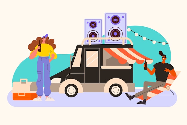 Flat design tailgate party flyer illustration