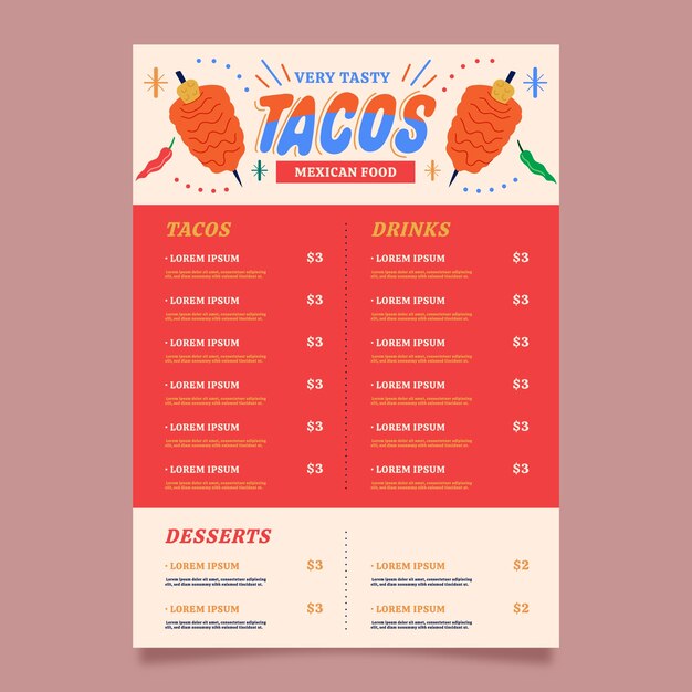 Flat design taqueria menu design