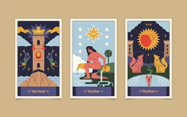 Flat design tarot cards illustrations
