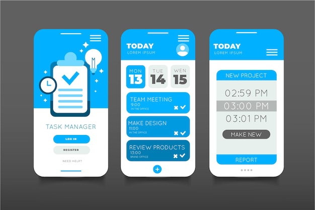 Flat design task management app collection
