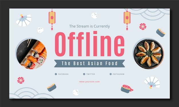 Free vector flat design tasty asian food twitch background