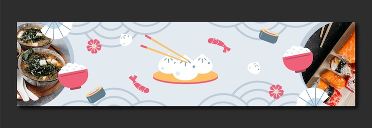 Free Vector flat design tasty asian food twitch banner template