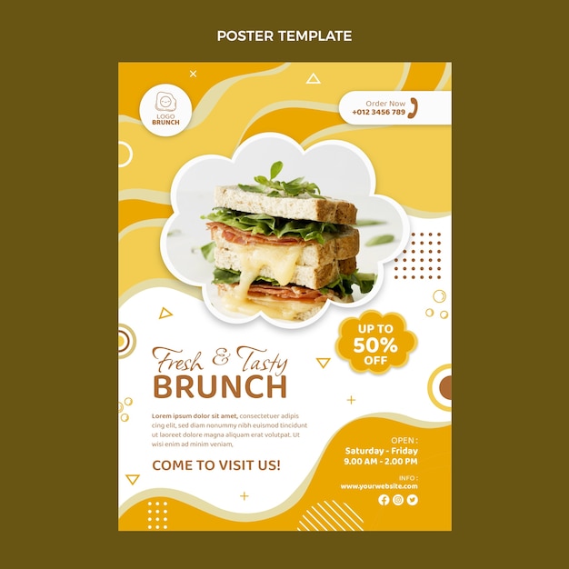 Modello di poster gustoso brunch design piatto