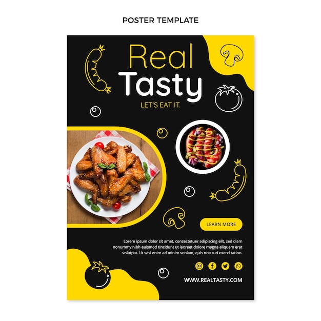 Flat design tasty food poster template