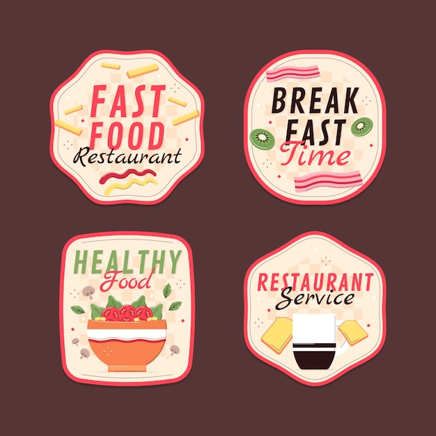 Free vector flat design tasty food restaurant labels