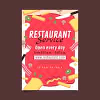 Vettore gratuito poster di un ristorante di cibo gustoso a disegno piatto