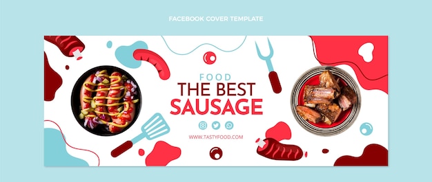 Плоский дизайн вкусной колбасы на обложке facebook