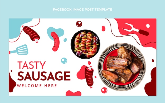 Flat design tasty sausage facebook post