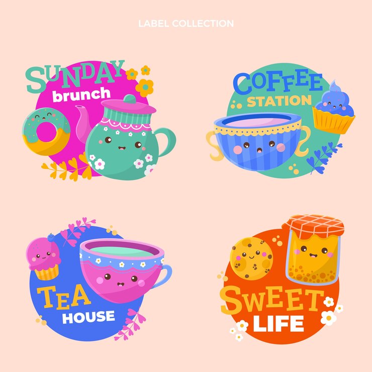 Free Vector flat design tea house labels