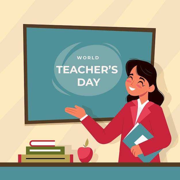 Flat design teachers' day with woman