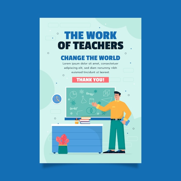 Шаблон плаката о работе преподавателя в плоском дизайне