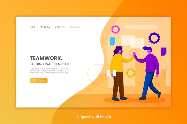 Free Vector flat design of a teamwork landing page