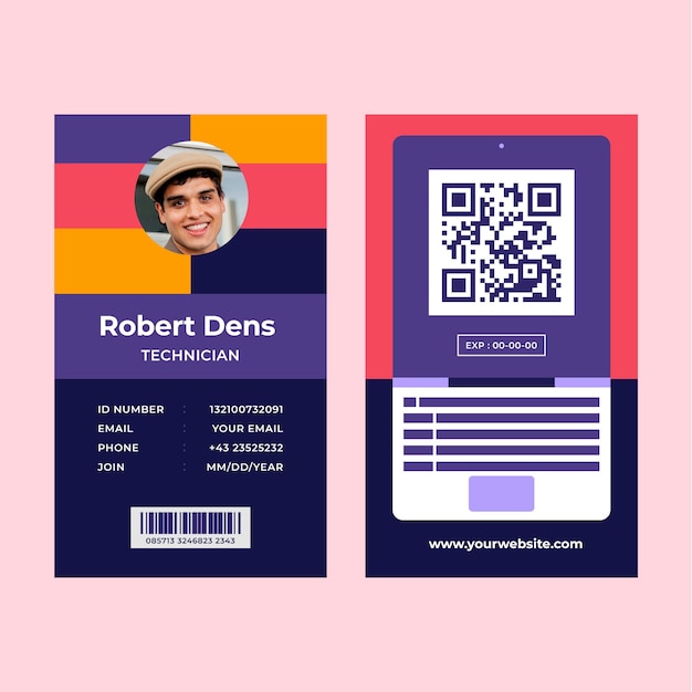 Free vector flat design tech repair id card template