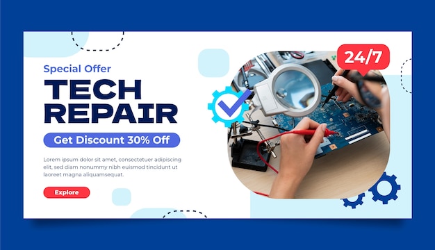 Free vector flat design tech repair  sale banner