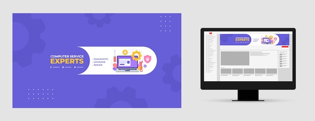 Flat design tech repair youtube channel art template