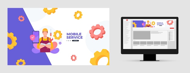 無料ベクター フラットデザインの技術修理youtubeチャンネルアート