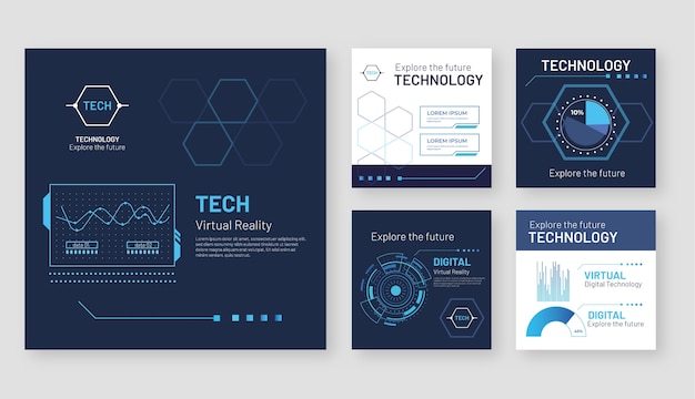 Flat design technology instagram posts