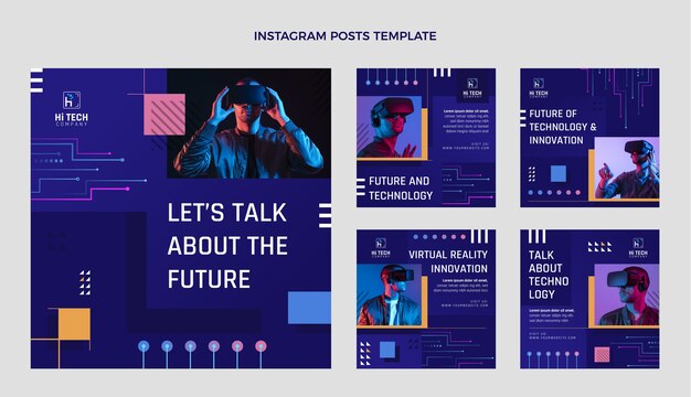 Flat design technology instagram posts