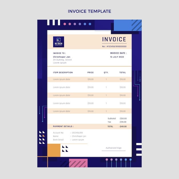 Flat design technology invoice template