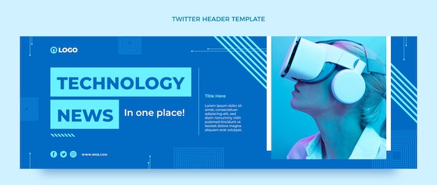 Vettore gratuito intestazione di twitter con tecnologia di design piatto