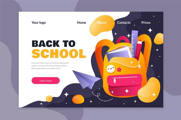 Flat design template back to school landing page
