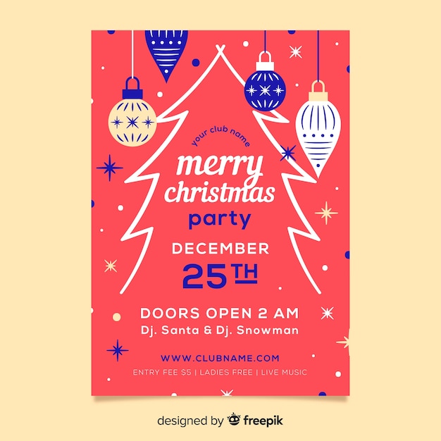 Flat design template christmas party poster