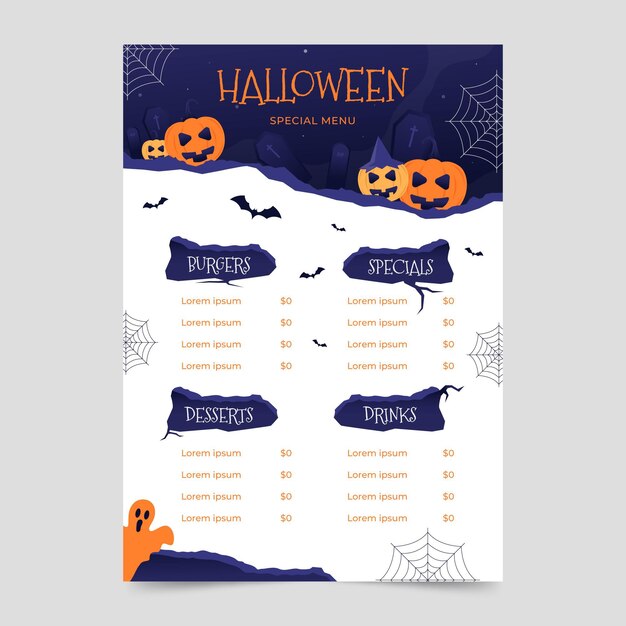flat design template halloween menu