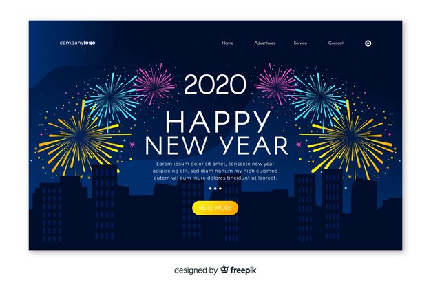 Flat design template new year landing page