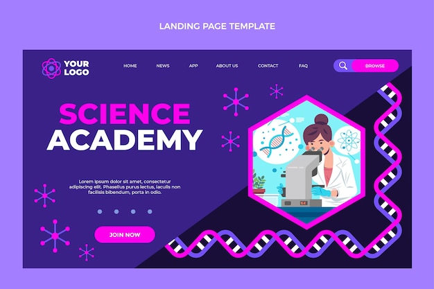 Flat design template of science landing page