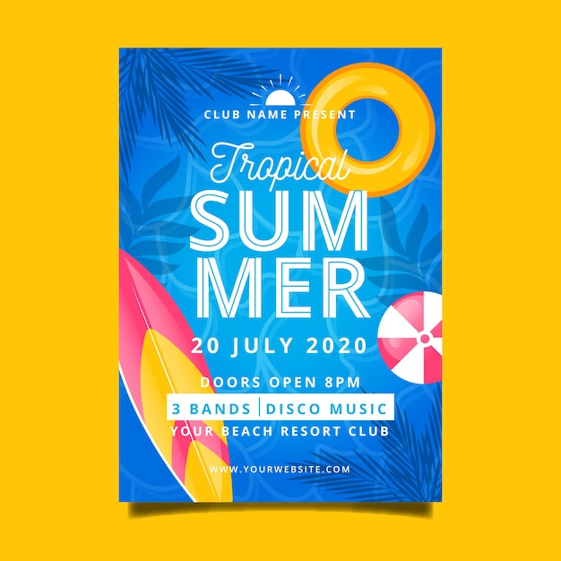 Плоский дизайн шаблона летняя вечеринка плакат