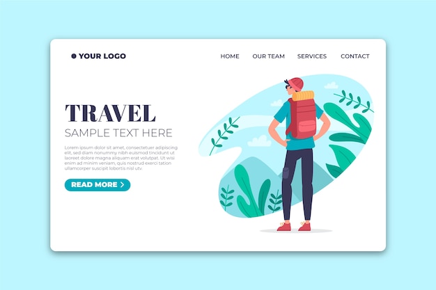 Free vector flat design template  travel landing page