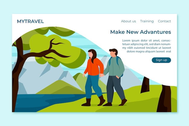 Flat design template travel landing page