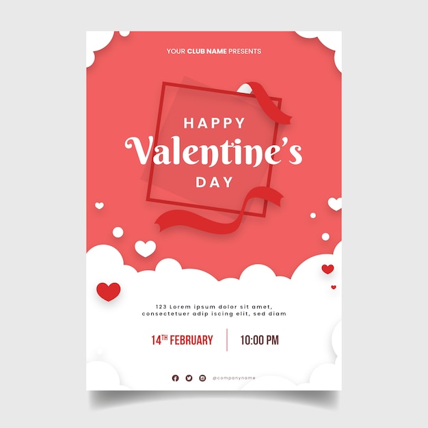 Плоский дизайн шаблона день Святого Валентина флаер