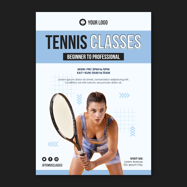 フラットなデザインのテニス ゲーム ポスター